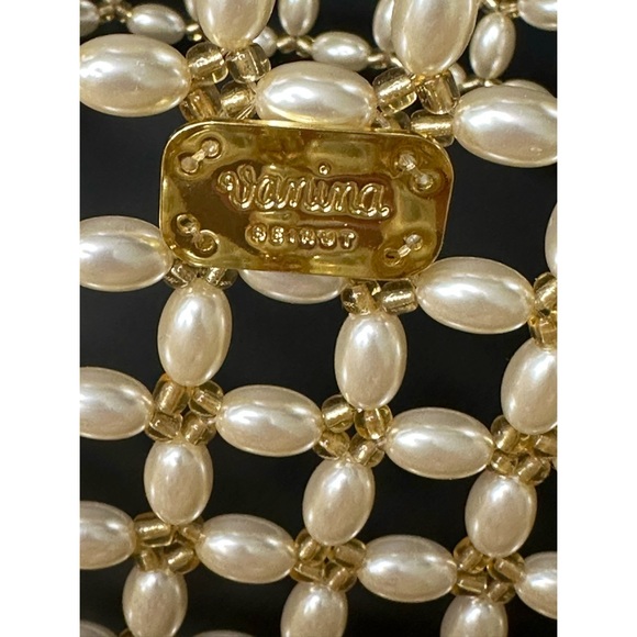 New VANINA ‘Sable Nacré’ Faux Pearl Tote – Ecru | Handcrafted Pearl Beaded bag - Picture 5 of 9